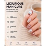 Dusty Purple Bow & Rhinestone Press‑On Nails, Short Round Gentle Style Pearl Glitter False Nails